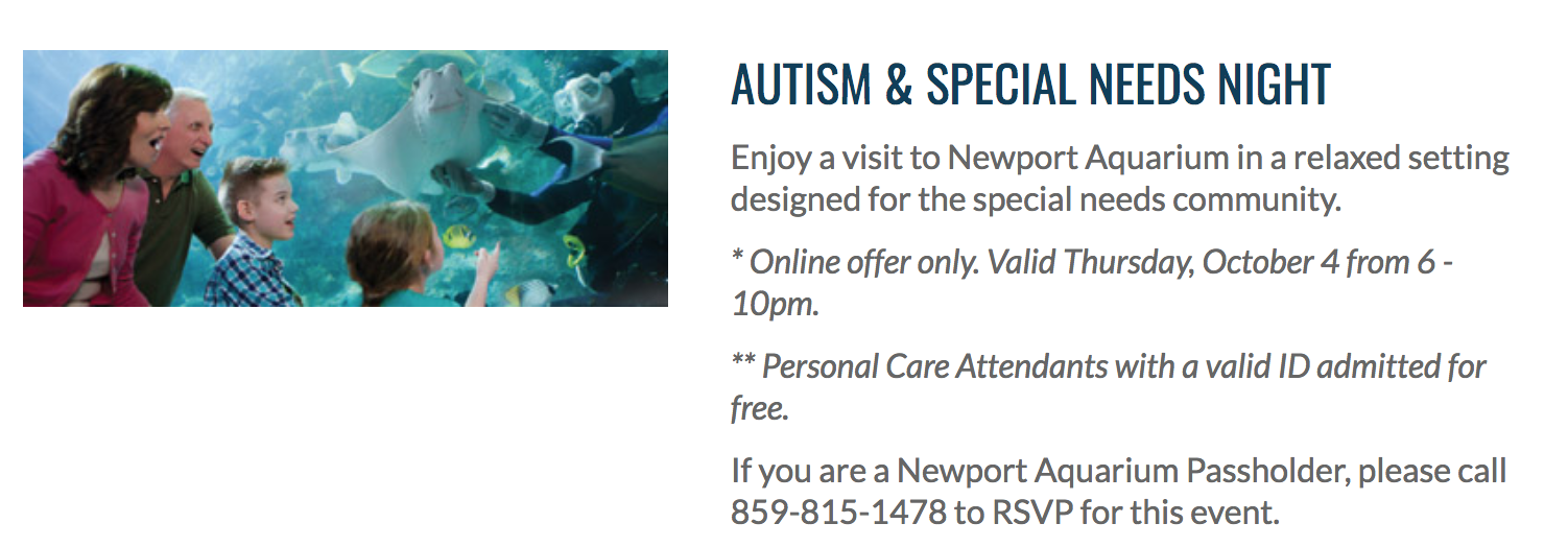 OCT 4 AUTISM & SPECIAL NEEDS NIGHT AT THE NEWPORT AQUARIUM Elite